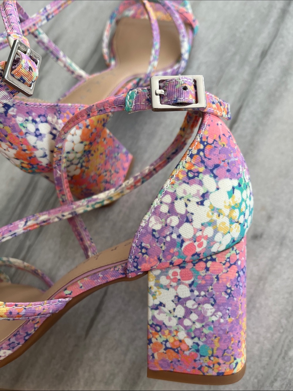 Copper Key Multicolor Floral Strappy Block Heels - Purple/Pink NWOT - Picture 6 of 7